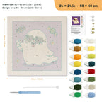 Peace Sign Ghost punch needle kit, 24 × 24 in (60 × 60 cm): canvas size and kit contents