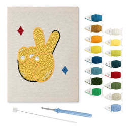 Peace Sign Hand punch needle kit: finished canvas with threads, punch needle and threader