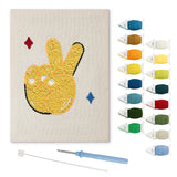 Peace Sign Hand punch needle kit: finished canvas with threads, punch needle and threader