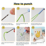 Six steps showing how to thread and use the punch needle