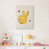 Finished Peace Sign Hand punch needle canvas on a wall