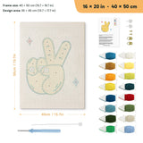 Peace Sign Hand punch needle kit, 16 × 20 in (40 × 50 cm): canvas size and kit contents