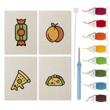Peach Pizza Party mini punch needle kit set: four finished canvases with threads, punch needle and threader