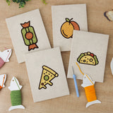 The four finished Peach Pizza Party mini canvases laid out on a table