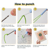 Six steps showing how to thread and use the punch needle
