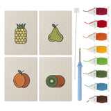Pear Peach Pineapple mini punch needle kit set: four finished canvases with threads, punch needle and threader