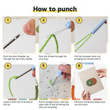 Six steps showing how to thread and use the punch needle
