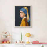 Finished Pearl Earring Girl punch needle canvas on a wall