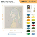 Pearl Earring Girl punch needle kit, 20 × 24 in (50 × 60 cm): canvas size and kit contents
