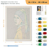 Pearl Earring Girl punch needle kit, 24 × 32 in (60 × 80 cm): canvas size and kit contents