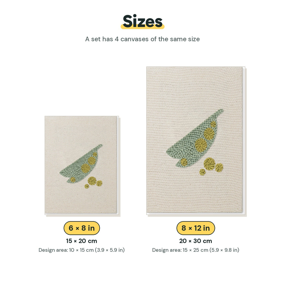 Size chart for the two mini canvas sizes: 6 x 8 in and 8 x 12 in
