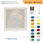 Peekaboo Skeleton punch needle kit, 20 × 20 in (50 × 50 cm): canvas size and kit contents