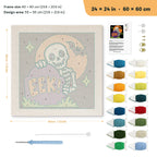 Peekaboo Skeleton punch needle kit, 24 × 24 in (60 × 60 cm): canvas size and kit contents