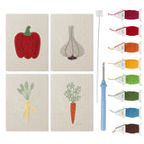 Pepper and Garlic mini punch needle kit set: four finished canvases with threads, punch needle and threader