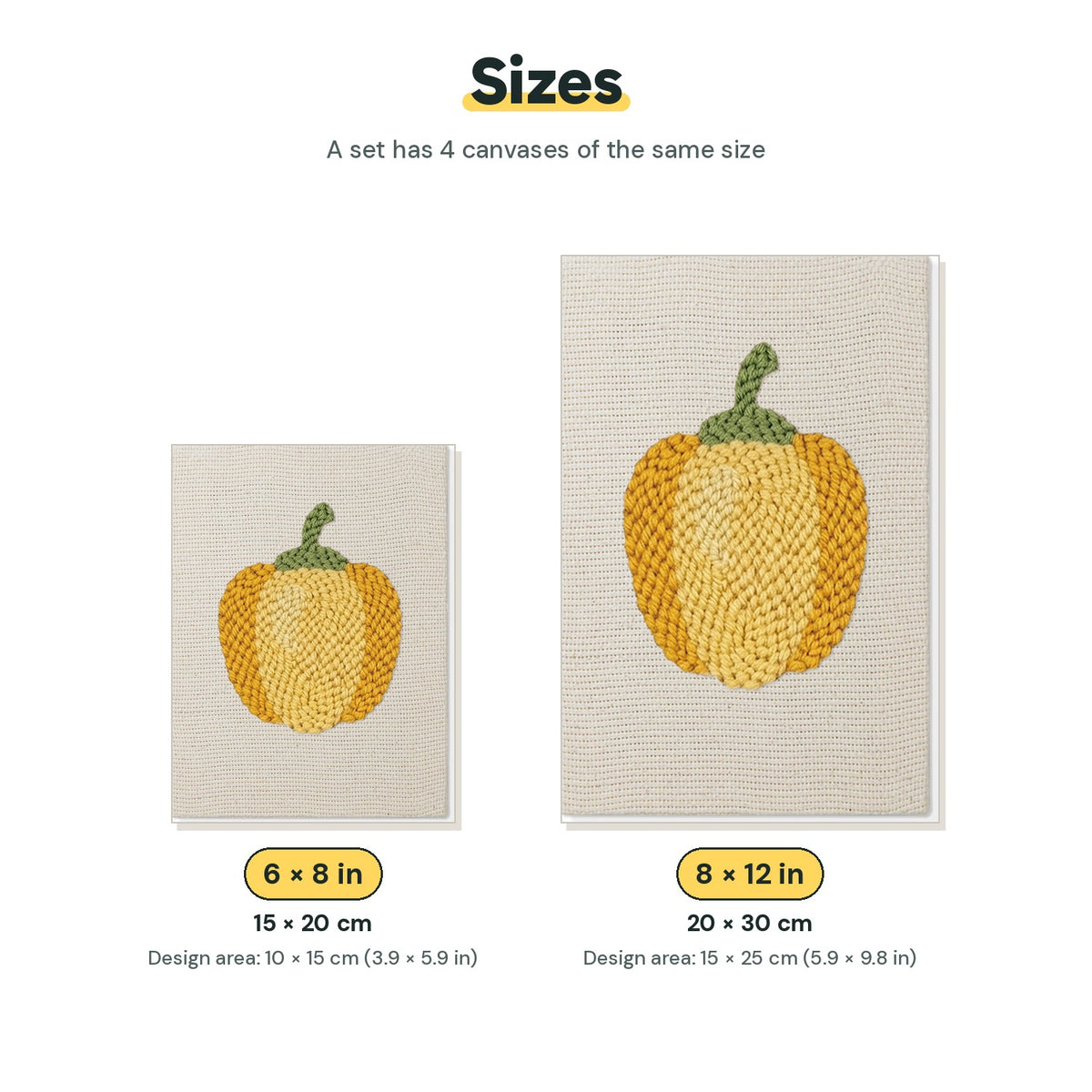 Size chart for the two mini canvas sizes: 6 x 8 in and 8 x 12 in