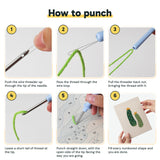 Six steps showing how to thread and use the punch needle