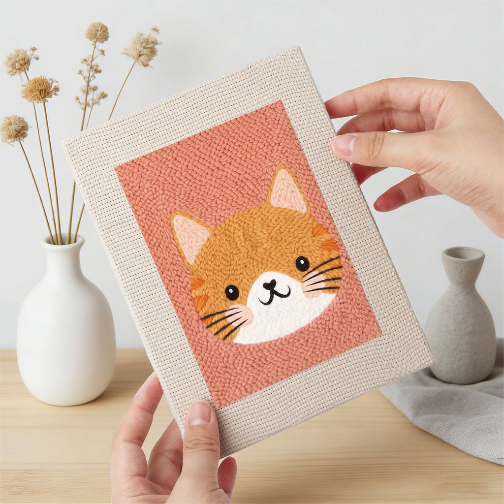 Hand holding a finished Pet Portraits mini canvas