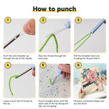 Six steps showing how to thread and use the punch needle