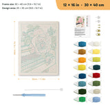 Piano Rose punch needle kit, 12 × 16 in (30 × 40 cm): canvas size and kit contents