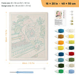 Piano Rose punch needle kit, 16 × 20 in (40 × 50 cm): canvas size and kit contents