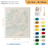Piano Rose punch needle kit, 20 × 24 in (50 × 60 cm): canvas size and kit contents