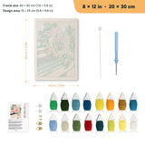 Piano Rose punch needle kit, 8 × 12 in (20 × 30 cm): canvas size and kit contents