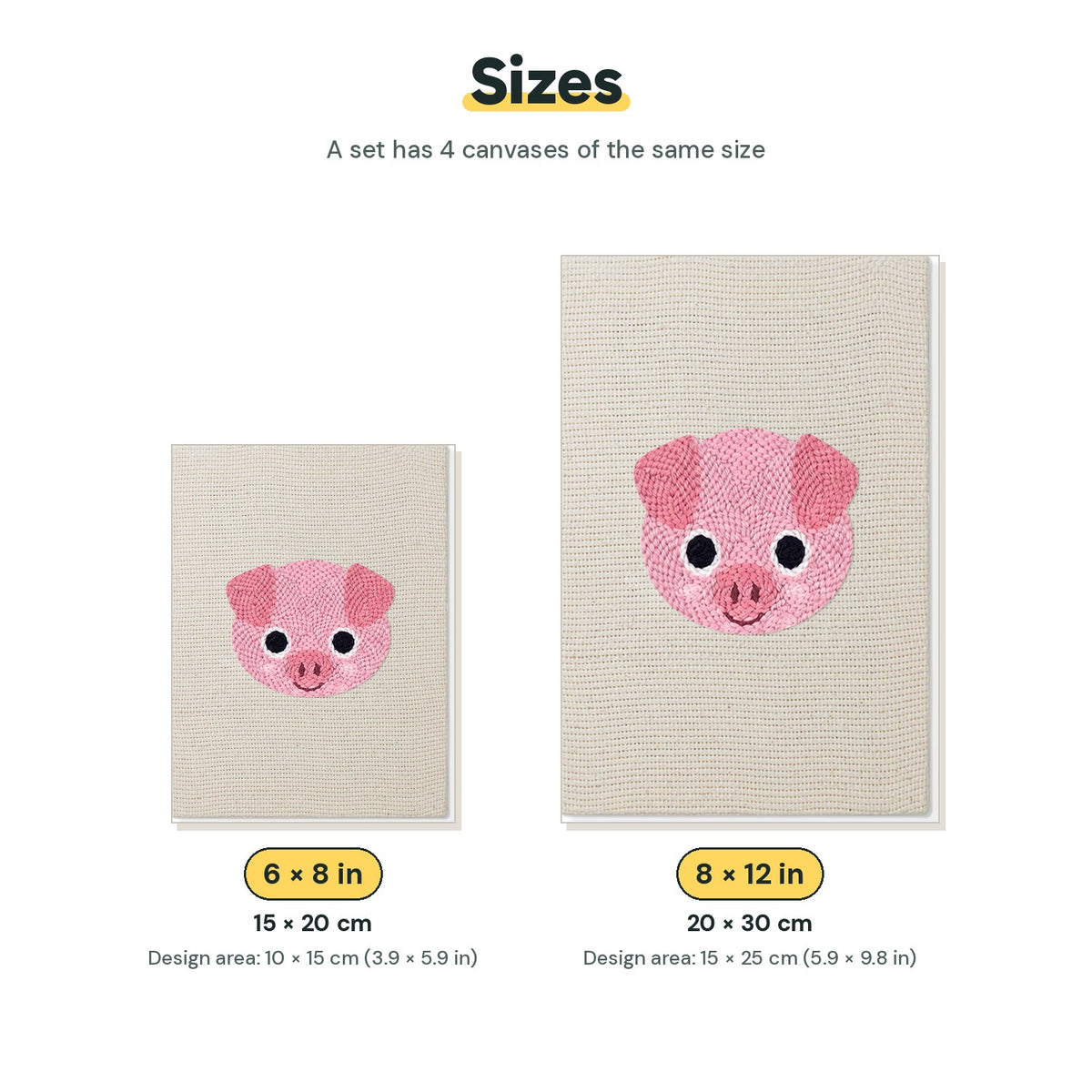 Size chart for the two mini canvas sizes: 6 x 8 in and 8 x 12 in