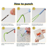 Six steps showing how to thread and use the punch needle