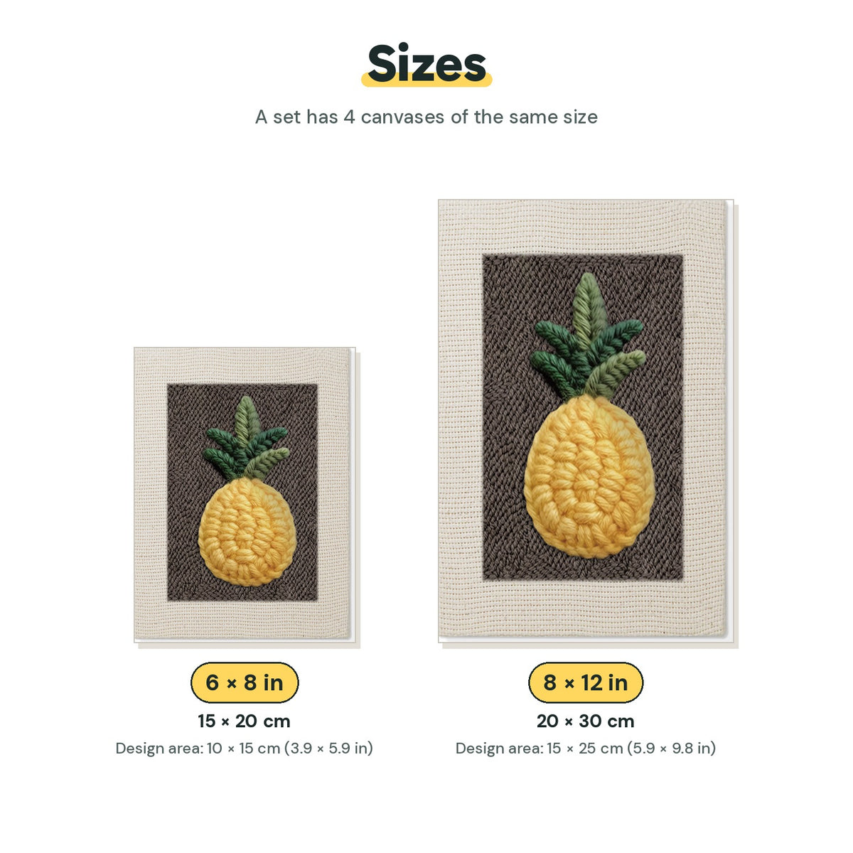 Size chart for the two mini canvas sizes: 6 x 8 in and 8 x 12 in