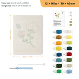 Pink and White Sprig punch needle kit, 12 × 16 in (30 × 40 cm): canvas size and kit contents