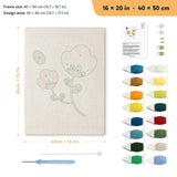 Pink and White Sprig punch needle kit, 16 × 20 in (40 × 50 cm): canvas size and kit contents