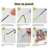 Six steps showing how to thread and use the punch needle