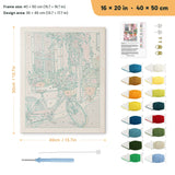 Pink Bicycle Lane punch needle kit, 16 × 20 in (40 × 50 cm): canvas size and kit contents