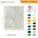 Pink Bicycle Lane punch needle kit, 20 × 24 in (50 × 60 cm): canvas size and kit contents