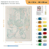 Pink Bicycle Lane punch needle kit, 24 × 32 in (60 × 80 cm): canvas size and kit contents