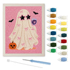Pink Bow Ghost punch needle kit: finished canvas with threads, punch needle and threader