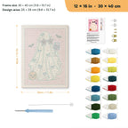 Pink Bow Ghost punch needle kit, 12 × 16 in (30 × 40 cm): canvas size and kit contents