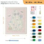 Pink Bow Ghost punch needle kit, 16 × 20 in (40 × 50 cm): canvas size and kit contents
