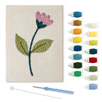 Pink Bud Stem punch needle kit: finished canvas with threads, punch needle and threader