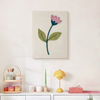 Finished Pink Bud Stem punch needle canvas on a wall
