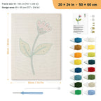 Pink Bud Stem punch needle kit, 20 × 24 in (50 × 60 cm): canvas size and kit contents