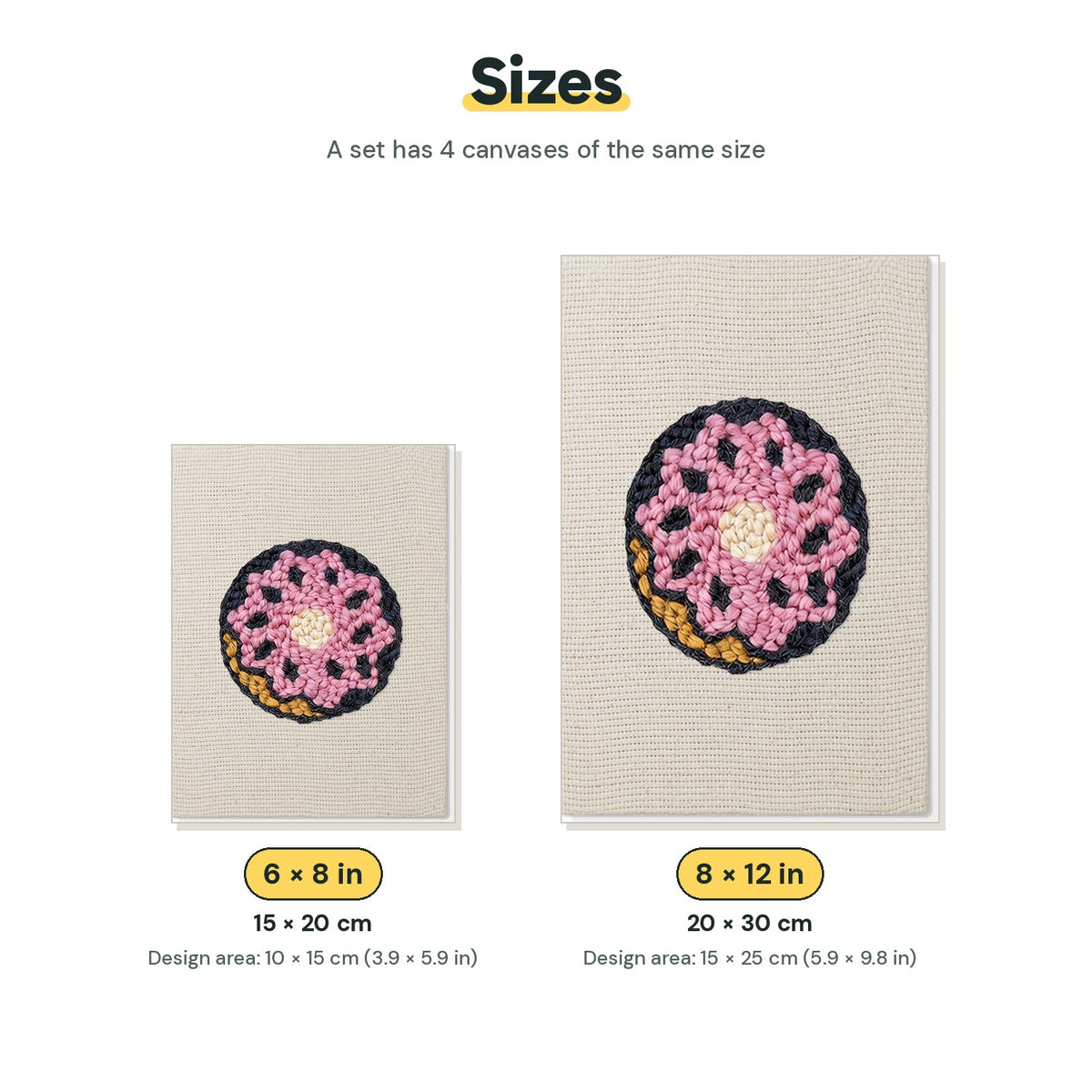 Size chart for the two mini canvas sizes: 6 x 8 in and 8 x 12 in