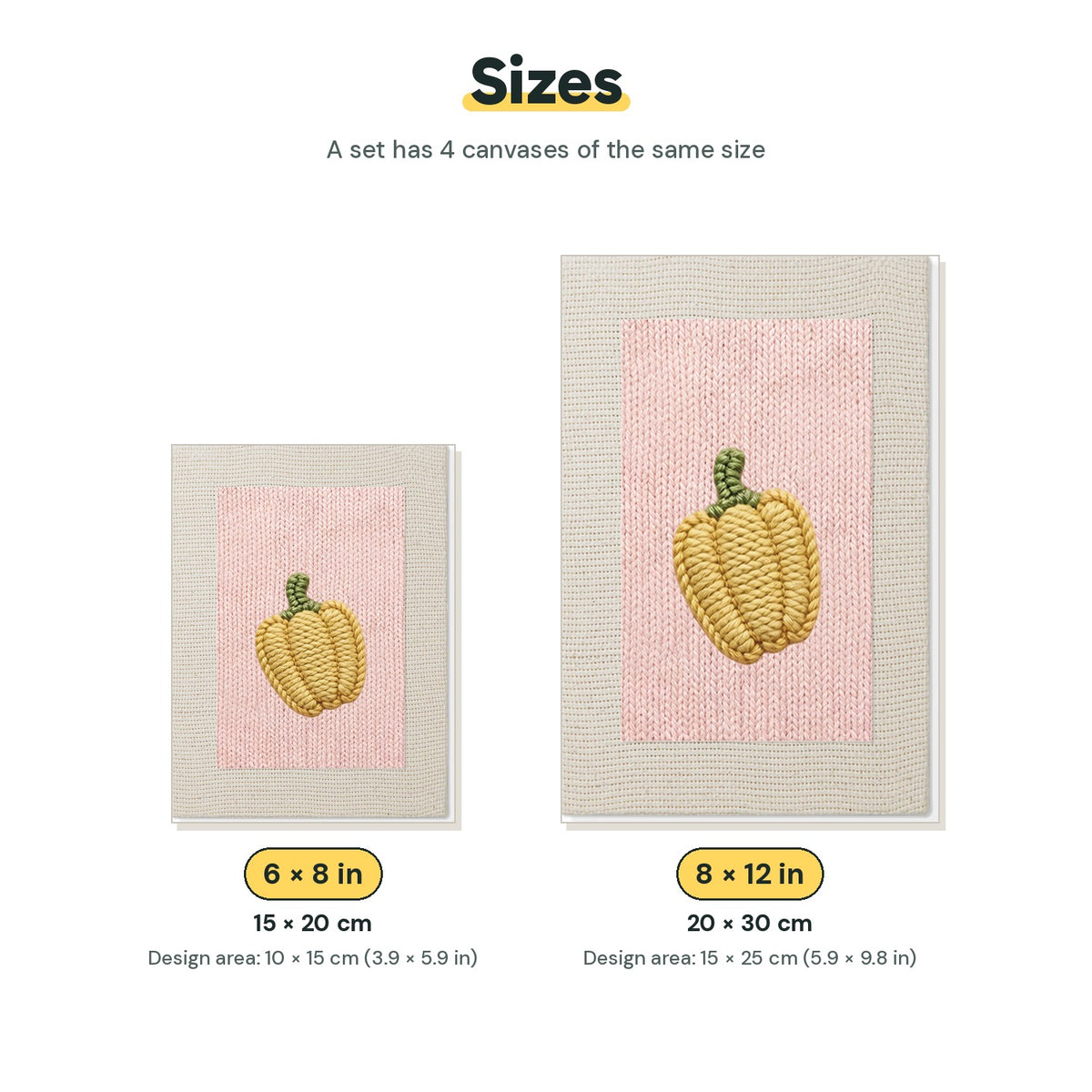Size chart for the two mini canvas sizes: 6 x 8 in and 8 x 12 in