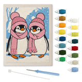 Pink Hat Penguins punch needle kit: finished canvas with threads, punch needle and threader