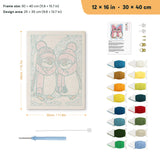 Pink Hat Penguins punch needle kit, 12 × 16 in (30 × 40 cm): canvas size and kit contents