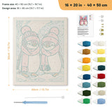 Pink Hat Penguins punch needle kit, 16 × 20 in (40 × 50 cm): canvas size and kit contents