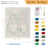 Pink Hat Penguins punch needle kit, 20 × 24 in (50 × 60 cm): canvas size and kit contents