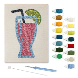 Pink Lime Cocktail punch needle kit: finished canvas with threads, punch needle and threader