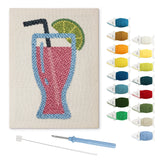 Pink Lime Cocktail punch needle kit: finished canvas with threads, punch needle and threader