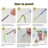 Six steps showing how to thread and use the punch needle